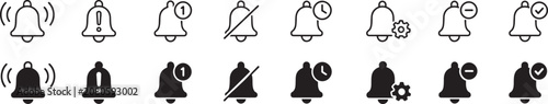 Foto Notification bell icon set showing different statuses like alarm, alert, new message, and silent mode