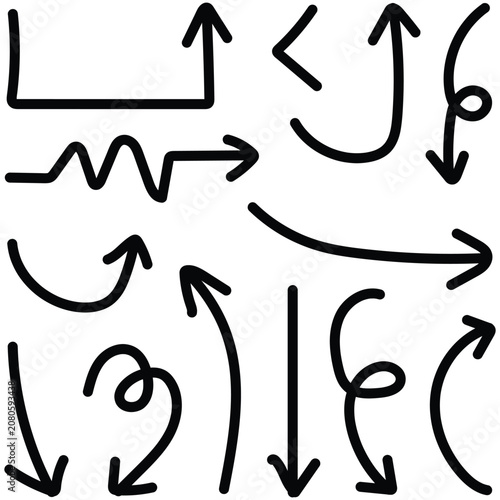Hand drawn vector arrow graphics set directional indicators sketchy arrows doodle style
