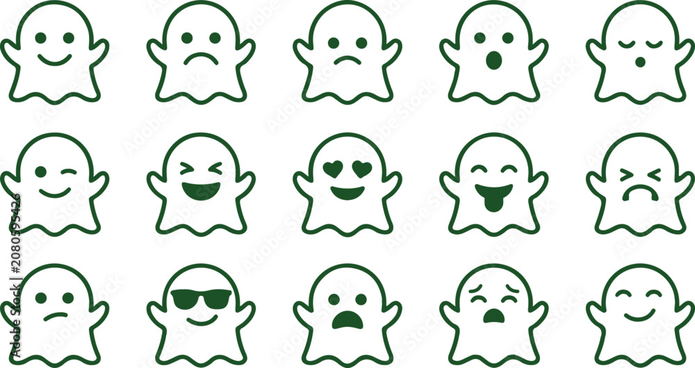 Obraz premium Halloween ghost bundle 15 cute ghost emoticons vector illustration for spooky season designs