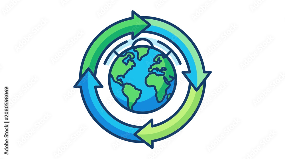 Fototapeta premium Global Recycling Concept Icon with Earth Globe and Circular Arrows
