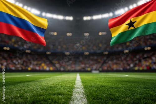 Colombia Ghana Soccer Stadium Flags Night Crowd World Cup