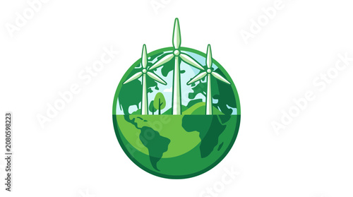 Green Earth Concept with Wind Turbines and Nature