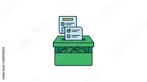 Green Ballot Box with Voting Paper Icon
