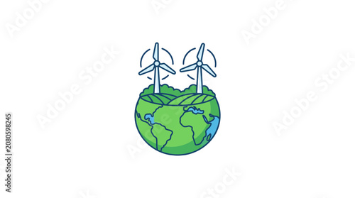 Green Energy Wind Turbines on Globe Illustration