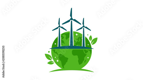 Green Earth Globe with Wind Turbines Concept