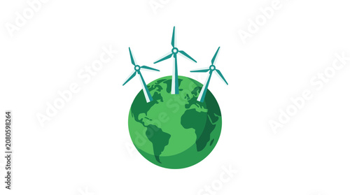 Green Planet with Wind Turbines for Renewable Energy Concept