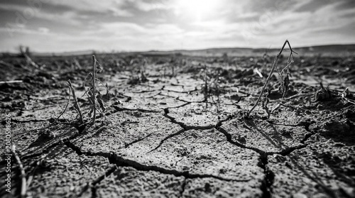 Cuadro en lienzo Drought Cracked Earth Landscape Under Sunny Sky Symbolizing Global Warming