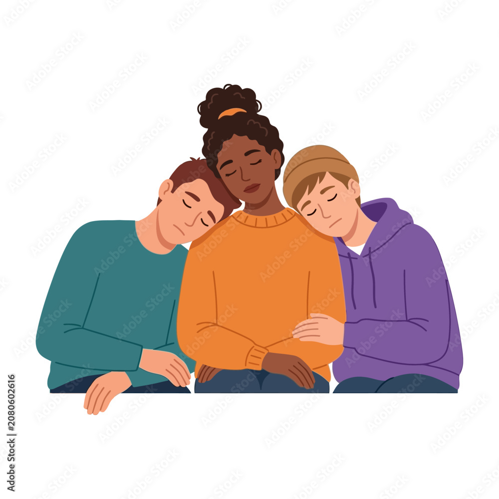 Fototapeta premium Diverse Group of Friends Leaning on Each Other for Emotional Support and Comfort