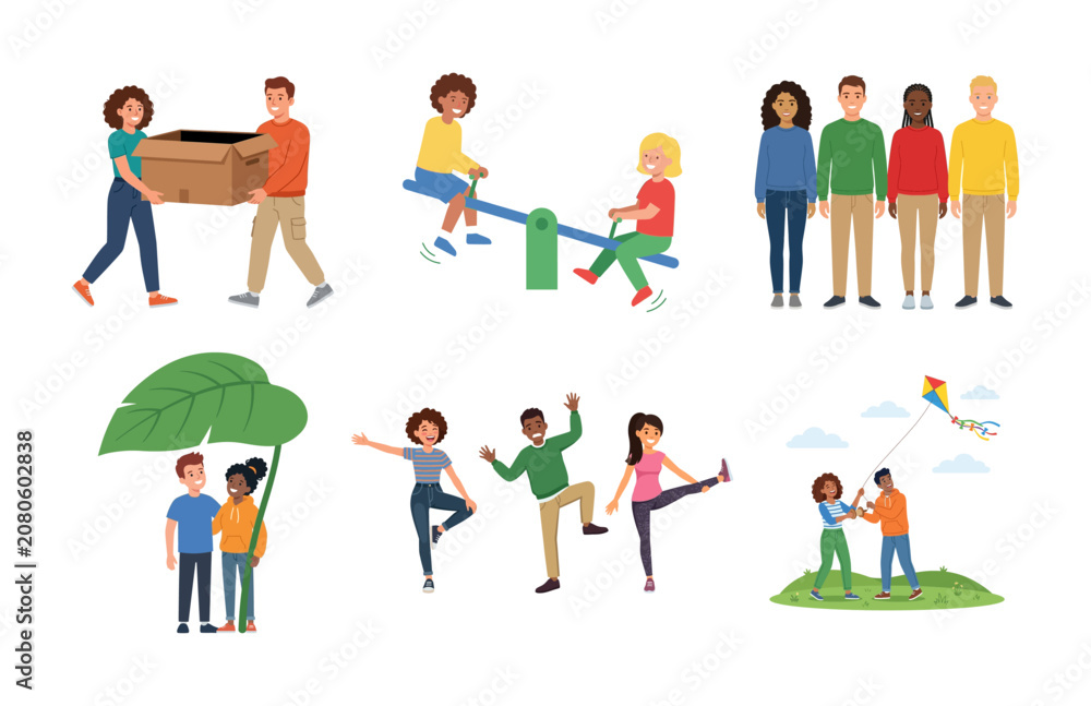 Naklejka premium Diverse Group of People Engaging in Fun Outdoor Activities and Daily Social Interactions