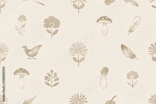 A pattern of arrows and flowers on a beige background
