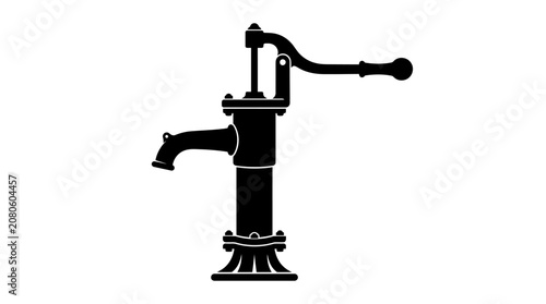 Photos Black Silhouette Of A Water Pump Vintage Farm Equipment Illustration