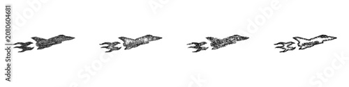 Bild auf Leinwand Sketch monochrome afterburner jet icon design set