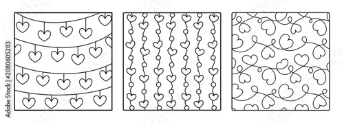 Konstfotografi Tangled Heart String Doodle Coloring Page Set for adult stress relief