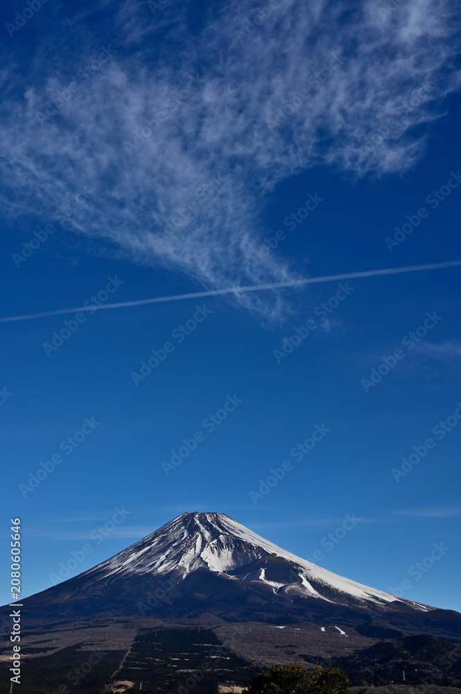 Fototapeta premium 愛鷹山塊の越前岳より 雪の富士山と青空 コピースペース 