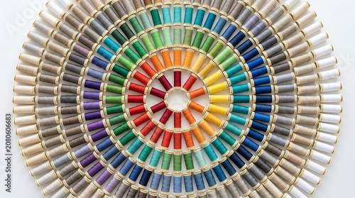 Thousands of colorful domino blocks arranged in a spiral pattern