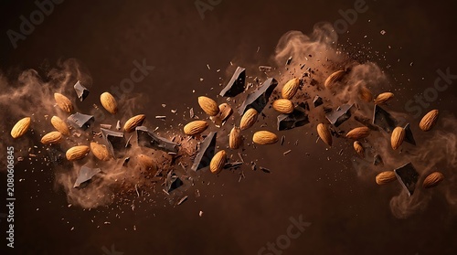 Shattered glass and abstract material objects are scattered in mid-air with smoke