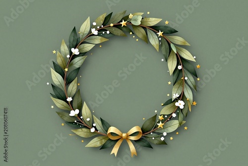 A picture of a wreath with stars on a green background