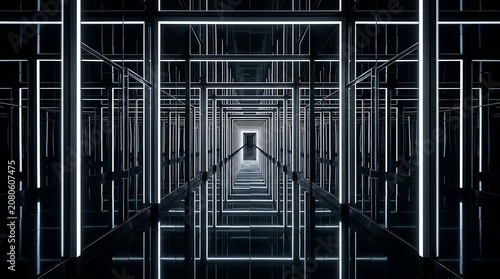 Crayons melt and flow into a gradient tunnel of light and metal beams