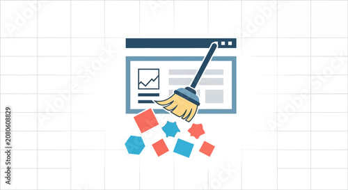 Web Page Cleanup Concept: Broom Sweeping Data Blocks from Browser Window