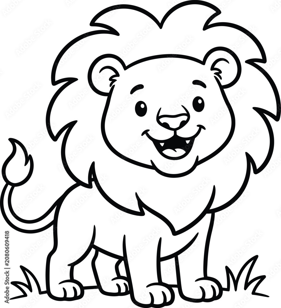 Fototapeta premium Lion coloring page for kids fun and educational animal coloring book activity