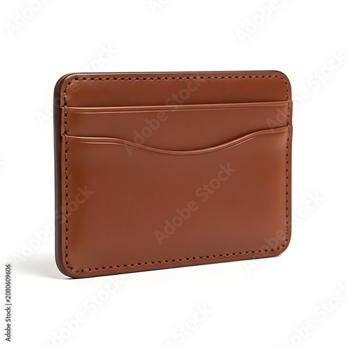 Brown Leather Card Holder Standing on White Studio Background