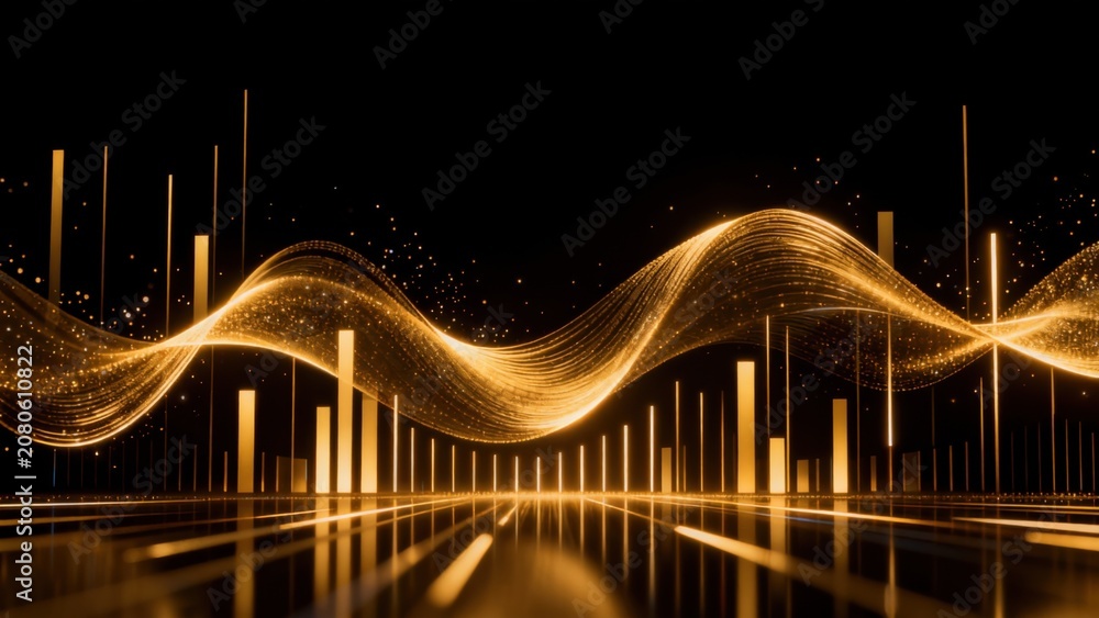 Fototapeta premium Golden abstract wave and vertical lines