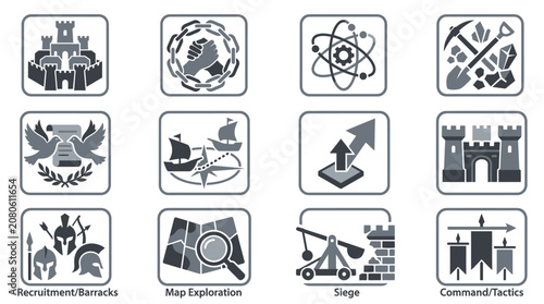 Various icons on white background.