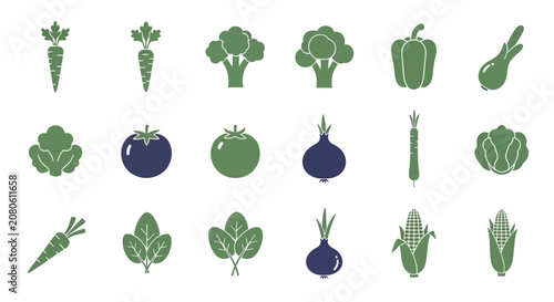 Konstfotografi Variety of vegetables and fruits icons.