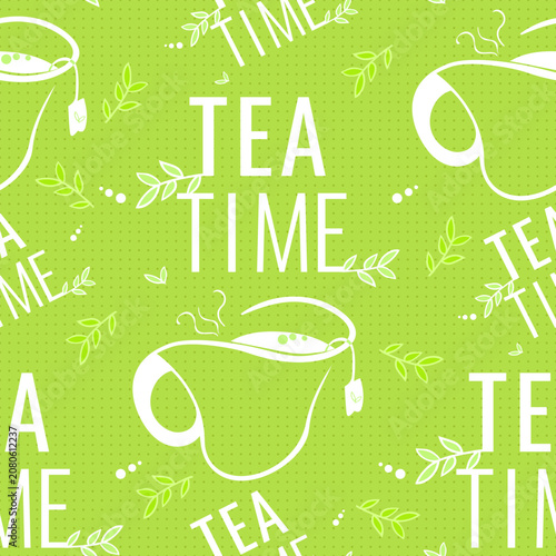 seamless pattern hot tea time silhouette vector illustration