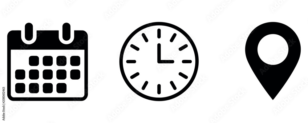 Fototapeta premium Calendar Clock and Location Icons Collection