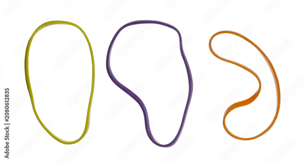 Obraz premium Set colorful rubber bands flying, isolated on white background, clipping path