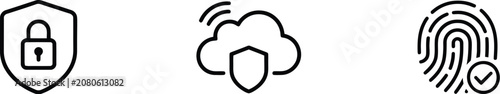 Security icons, cybersecurity symbols, protection signs, safety logos, vector graphics