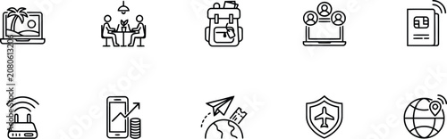 Business icons, line style, 10 symbols, commercial use, editable vector graphics