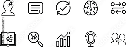 Business icons, workflow optimization, productivity symbols, line style graphics