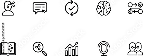 Business icons, line style, 10 symbols, finance, marketing, communication, vector graphics