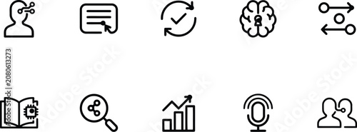 Business icons, modern line style, communication, management, analytics, 10 icons, vector graphics