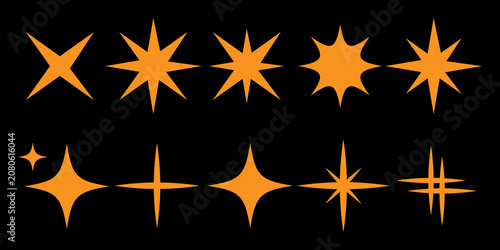 Star icons. Sparkle shape, twinkle light symbol.