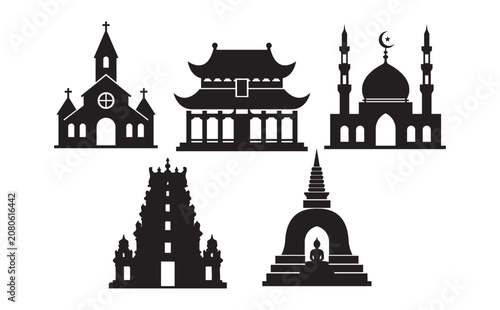 Religious Architecture Silhouettes Set