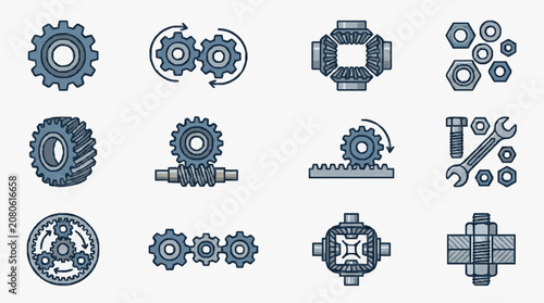 Tableau sur toile Collection of industrial mechanical engineering parts and components