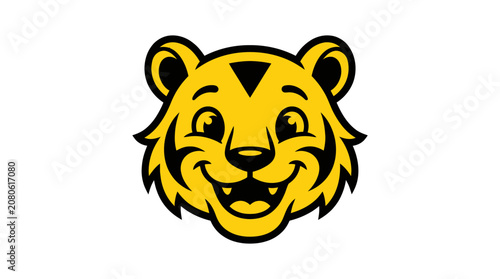 Yellow and black cartoon tiger head mascot design.