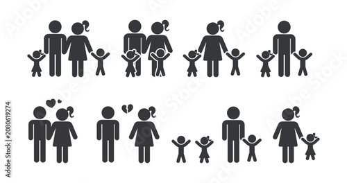 Foto Bundle pictogram icons featuring complete families divorced couples and single p