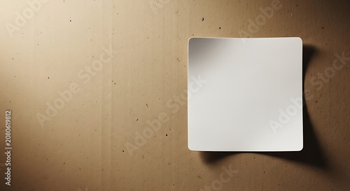 White square sticker on brown cardboard background for mockup template