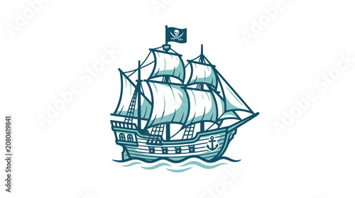 Vintage Sailing Ship Illustration Ocean.