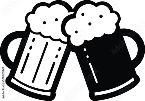 Foto Two beer mugs clinking together in a celebration toast illustration with celebra