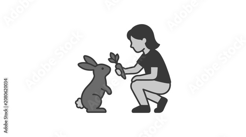 Woman Feeding a Rabbit Carrot.