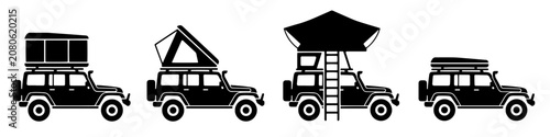 Tableau sur toile Overlanding Rooftop Tent Vector Set 2 - 4x4 Camper Encampment Silhouette Pack -