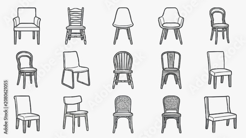 Sleek Collection of 15 Distinctive Monochromatic Chair Designs in Minimalist Line Art Style for Interior Design Inspiration