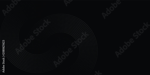 Black abstract background with circle lines. Modern black gray gradient rings. Suitable for banner, cover, poster, website, presentation, brochure, flyer, header