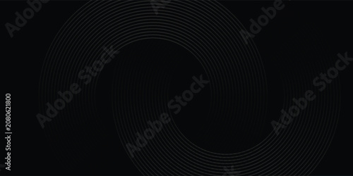 Black abstract background with circle lines. Modern black gray gradient rings. Suitable for banner, cover, poster, website, presentation, brochure, flyer, header