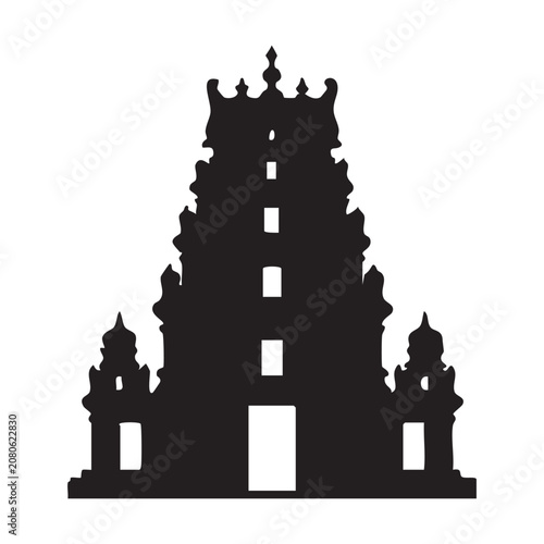 Hindu Temple Architecture Silhouette Isolated on White Background